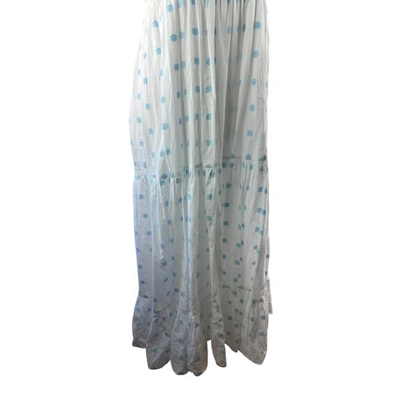 Zara Floral Embroidered Tiered Maxi Sundress Smocked White Blue Dress Size Large - Picture 8 of 16